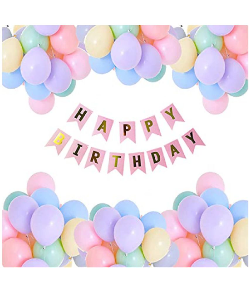     			Jolly Party  Pastel Balloons Decoration Set ( 50 Balloons) + 1 Pink Happy Birthday Bunting Banner (Pastel Balloons Combo).