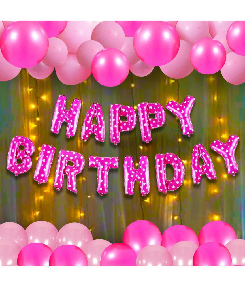     			Party Propz Happy Birthday Decorations For Girls Combo Set- Pink Metallic Balloons, Happy Birthday Foil Balloon, Fairy Light, Glue Dot - Girls, Women, 1st, 2nd, 3rd, 4, 5,6th - 54Pcs