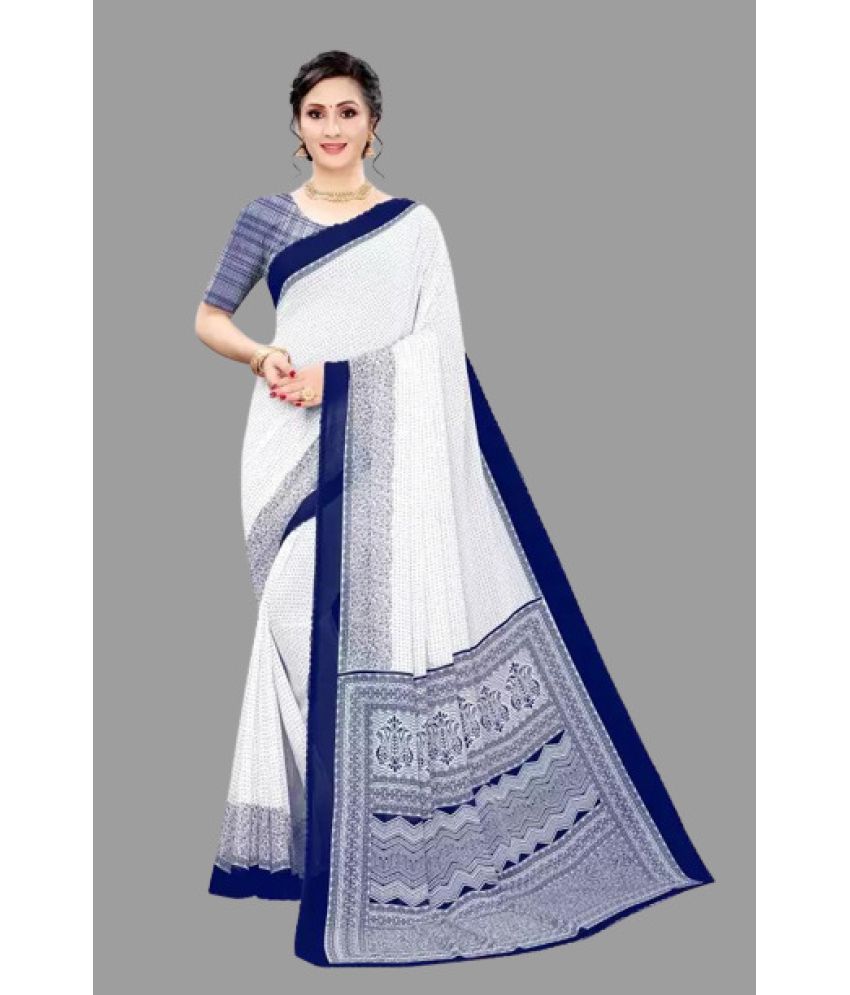     			Sitnjali Lifestyle - Navy Blue Georgette Saree With Blouse Piece ( Pack of 1 )