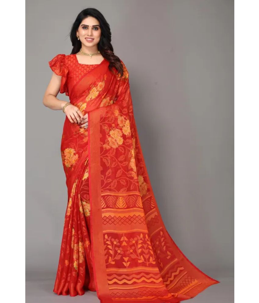     			Sitnjali Lifestyle - Red Brasso Saree With Blouse Piece ( Pack of 1 )