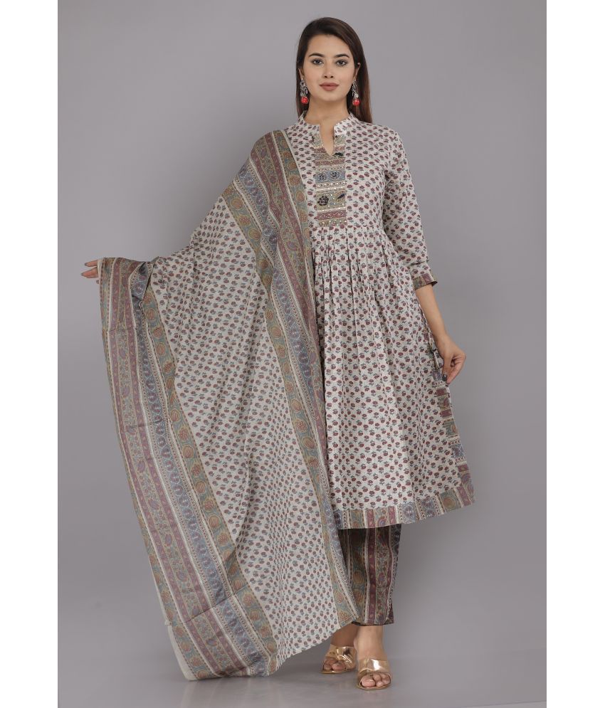     			HIGHLIGHT FASHION EXPORT - Grey Frock Style Cotton Women's Stitched Salwar Suit ( Pack of 1 )