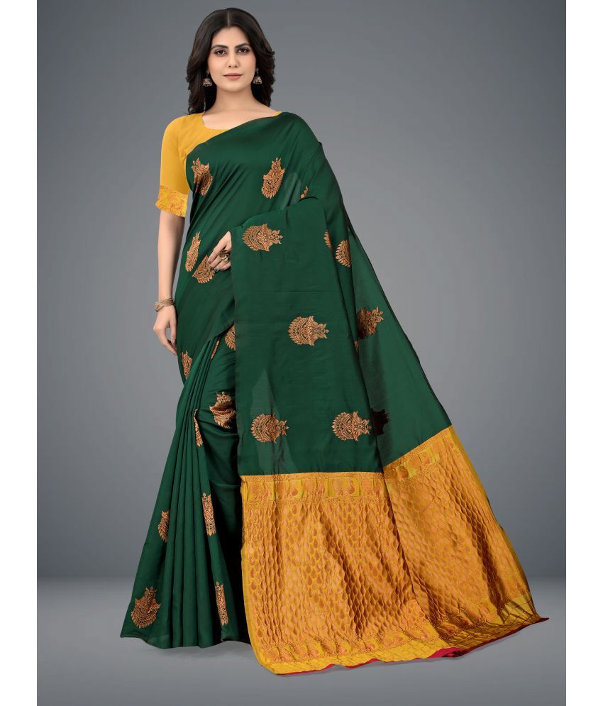     			Om Shantam Sarees - Green Jacquard Saree With Blouse Piece ( Pack of 1 )