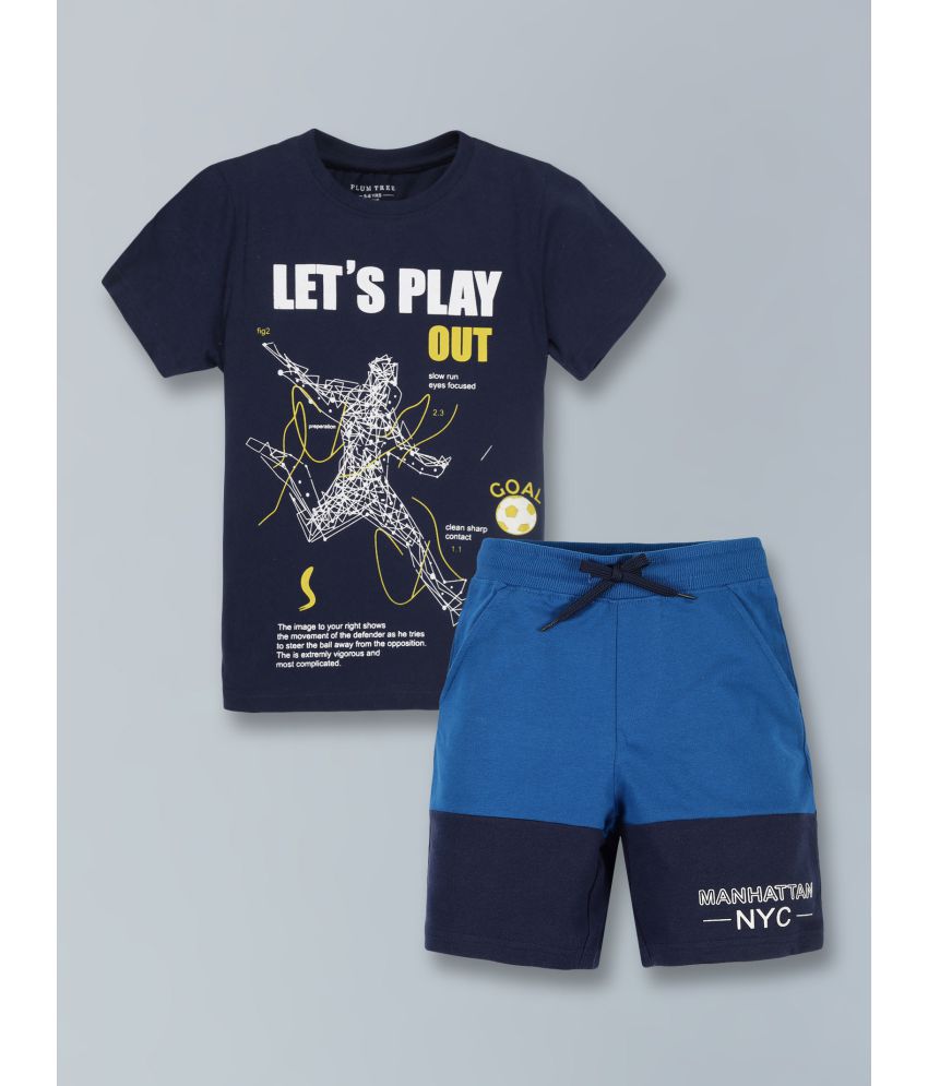     			PLUM TREE - Navy Blue Cotton Blend Boys T-Shirt & Shorts ( Pack of 1 )