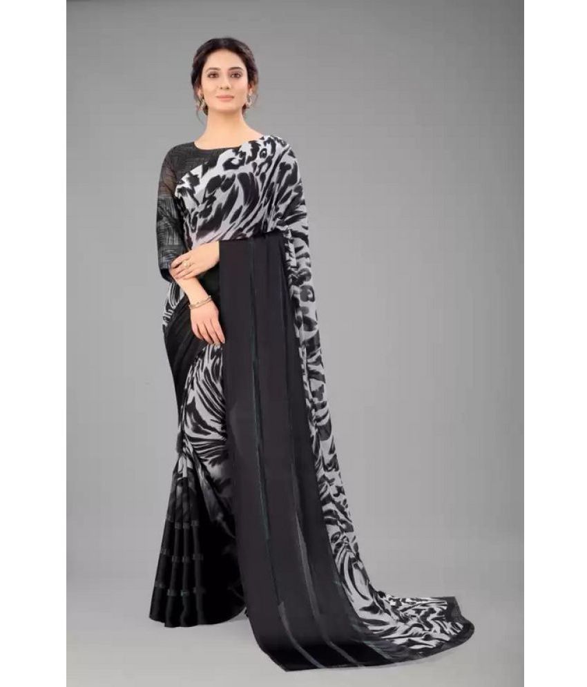     			Sitnjali Lifestyle - Grey Georgette Saree With Blouse Piece ( Pack of 1 )