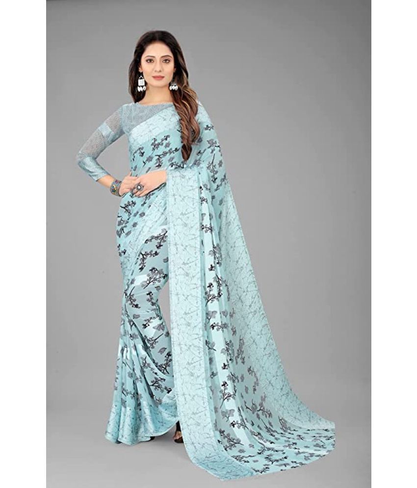     			Sitnjali Lifestyle - Grey Georgette Saree With Blouse Piece ( Pack of 1 )