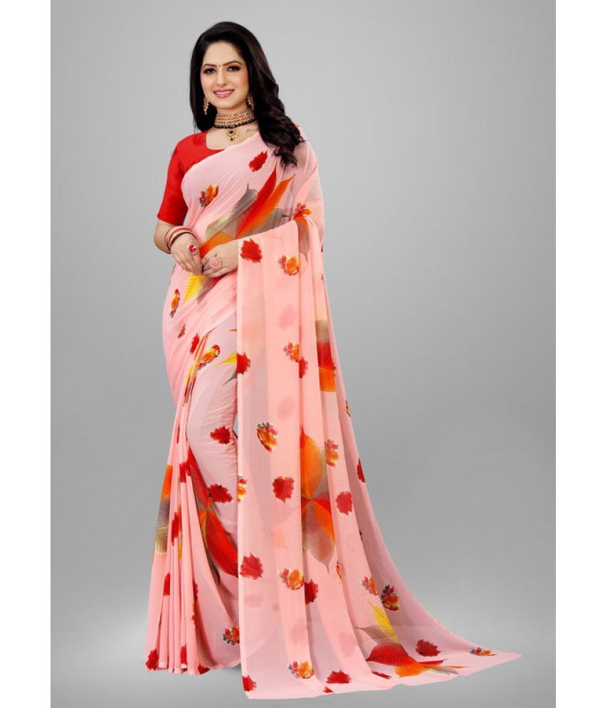     			Sitnjali Lifestyle - Pink Georgette Saree With Blouse Piece ( Pack of 1 )