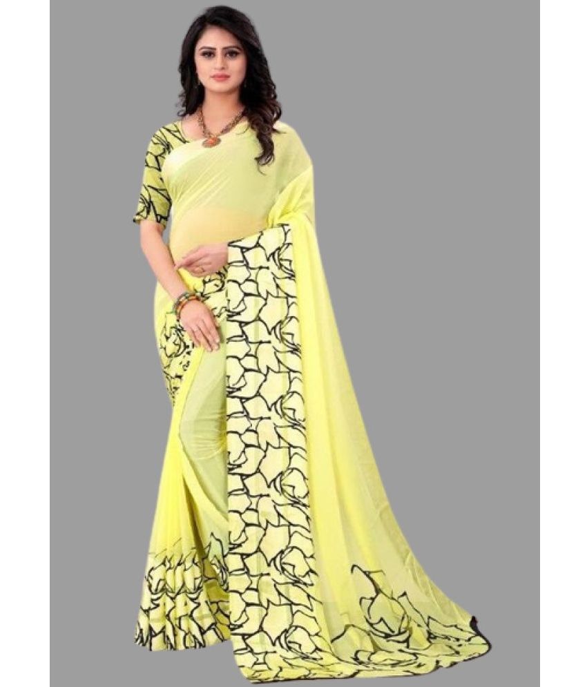     			Sitnjali Lifestyle - Yellow Georgette Saree With Blouse Piece ( Pack of 1 )