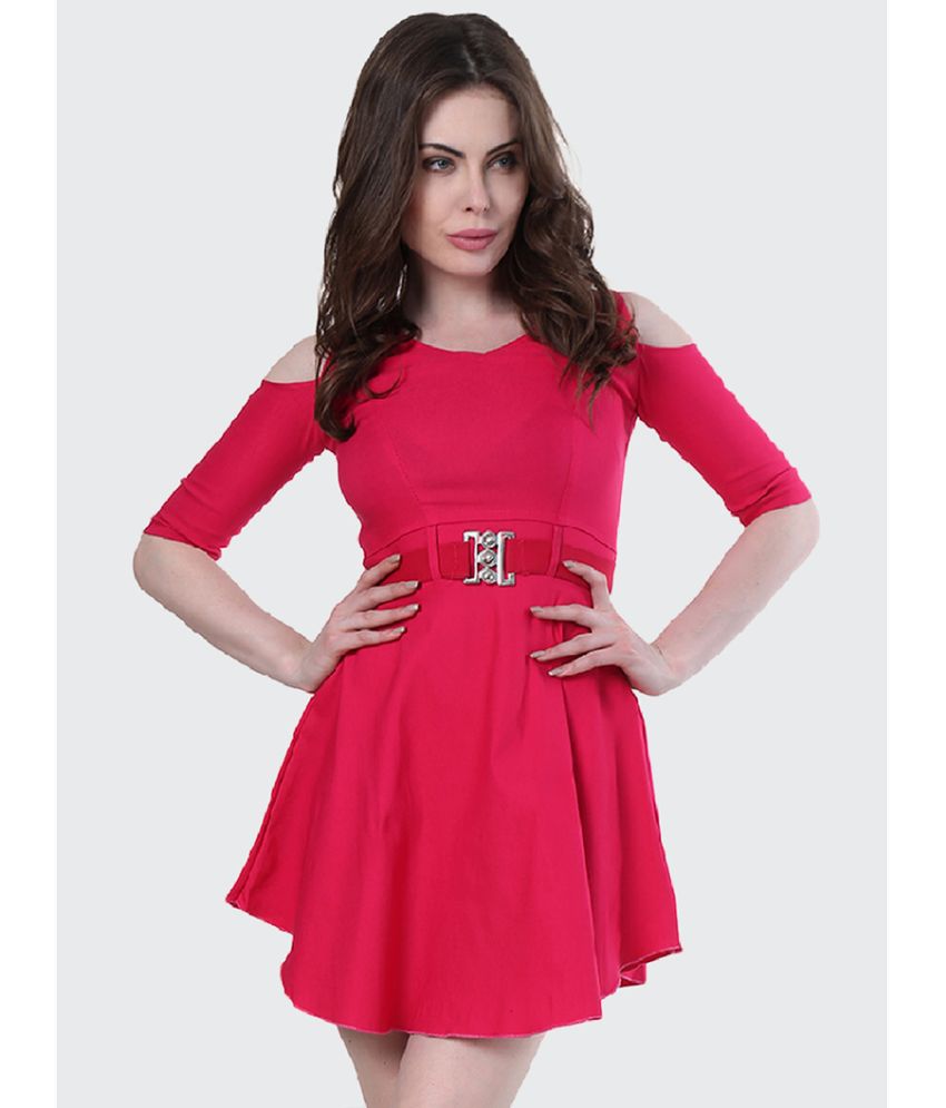     			BuyNewTrend - Pink Cotton Blend Women's Fit & Flare Dress ( Pack of 1 )