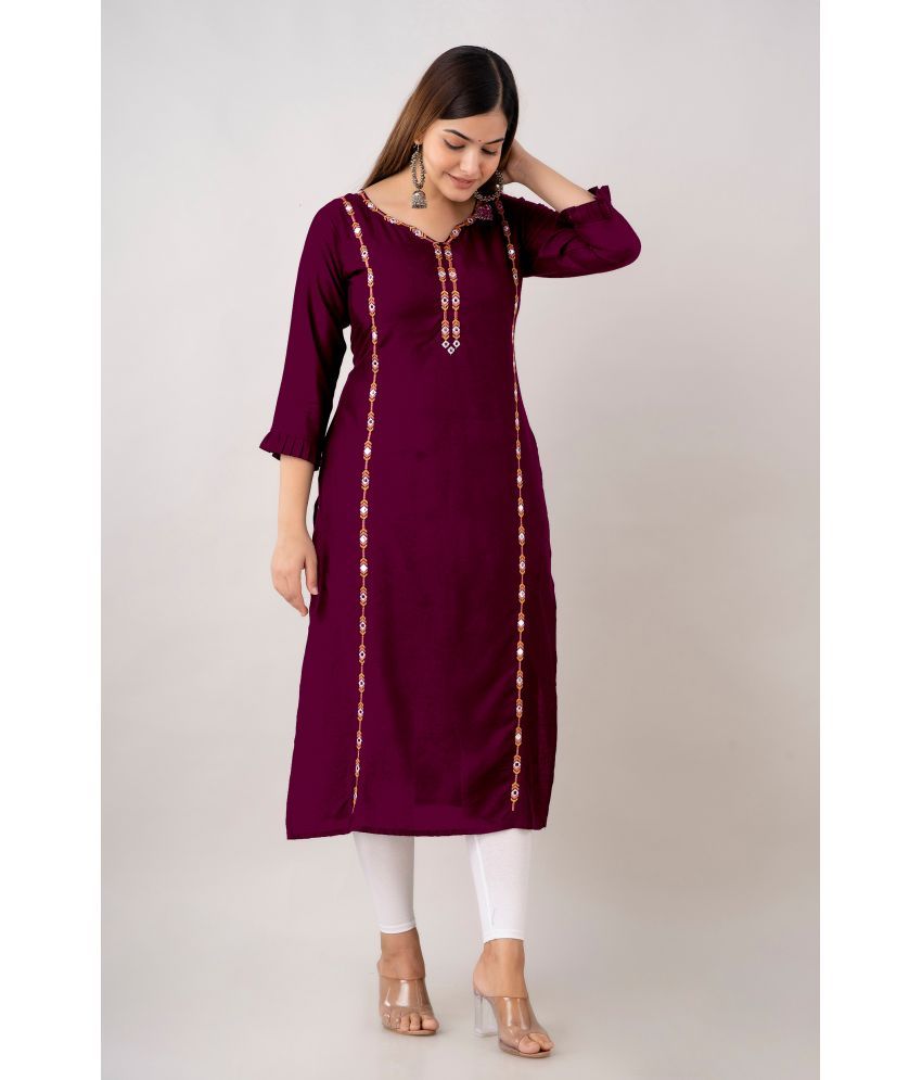     			Kapadia - Wine Rayon Women's Straight Kurti ( Pack of 1 )