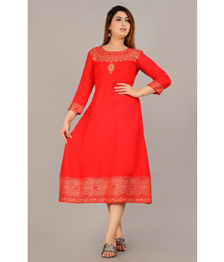     			Smien - Red Rayon Women's Flared Kurti ( Pack of 1 )