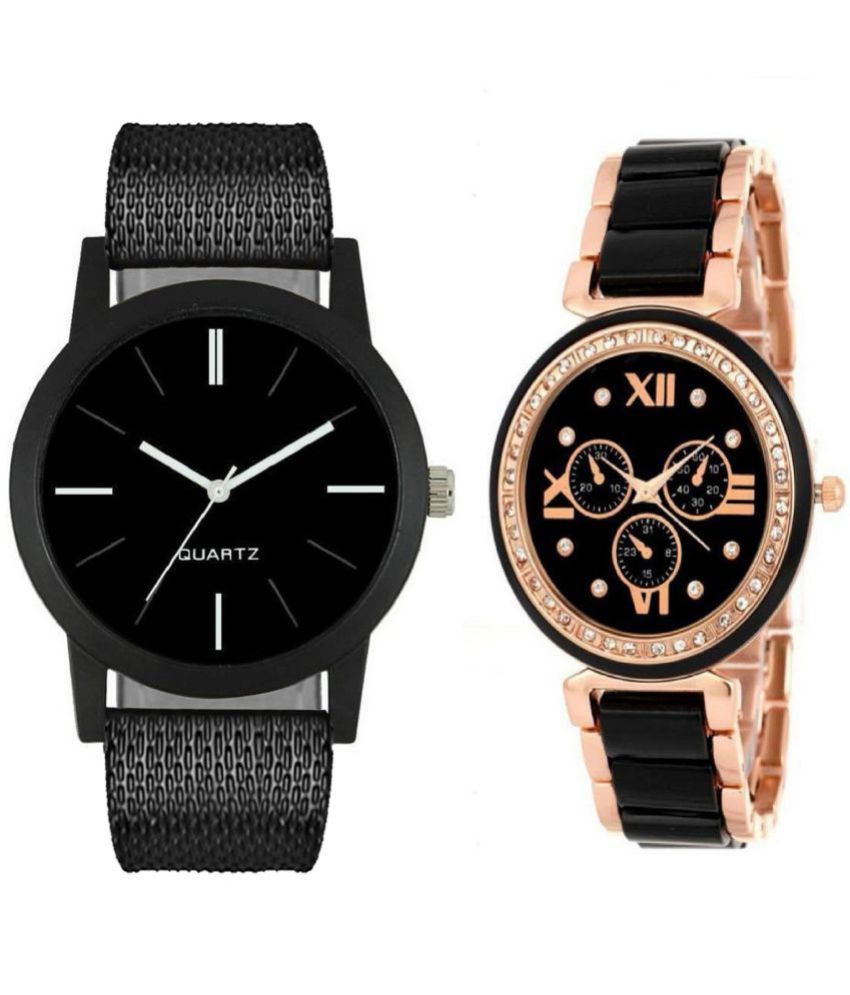     			newmen - Black PU Analog Couple's Watch