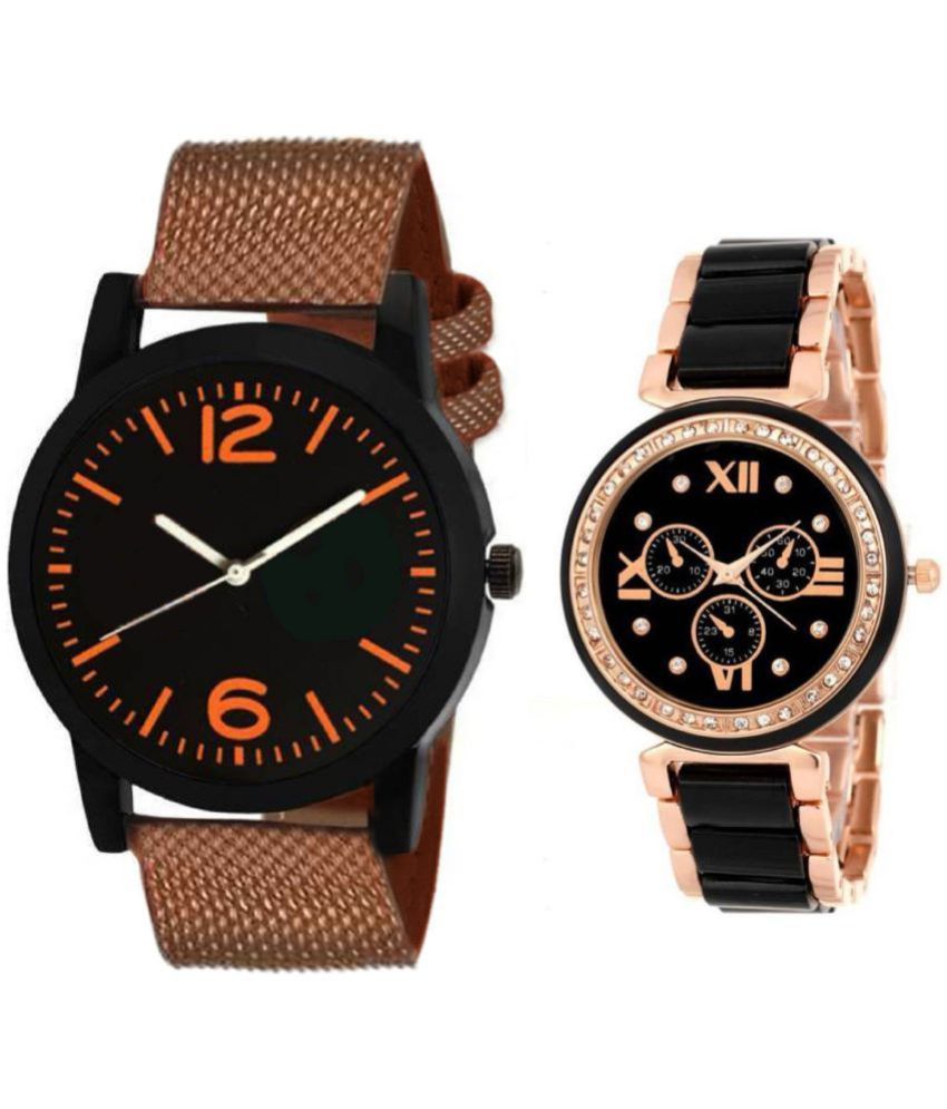     			newmen - Brown PU Analog Couple's Watch