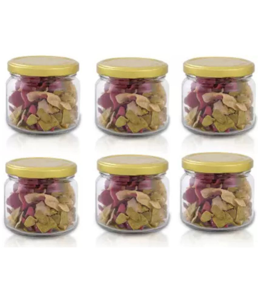     			skwaion - Gold Glass Spice Container ( Set of 6 ) - 300 ml