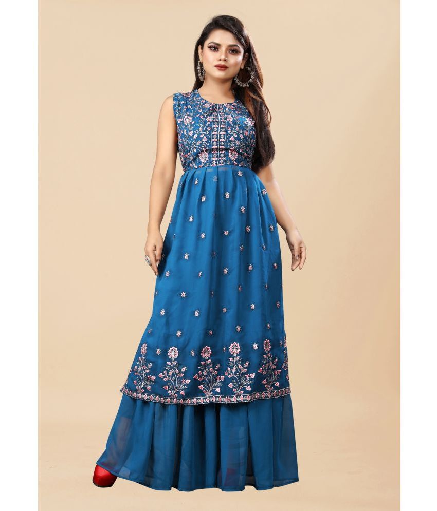     			Aika - Blue Straight Georgette Women's Stitched Salwar Suit ( Pack of 1 )