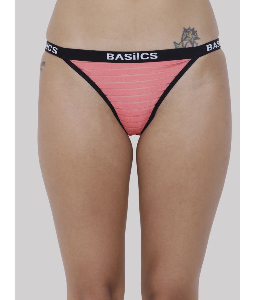     			BASIICS By La Intimo - Coral BCPTH01 Polyester Striped Women's Crotchless ( Pack of 1 )