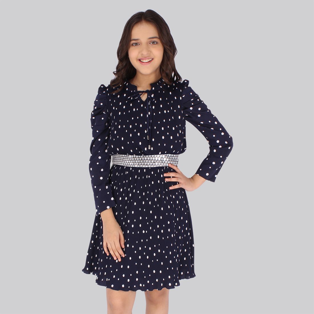     			Cutecumber - Navy Georgette Girls Fit And Flare Dress ( Pack of 1 )