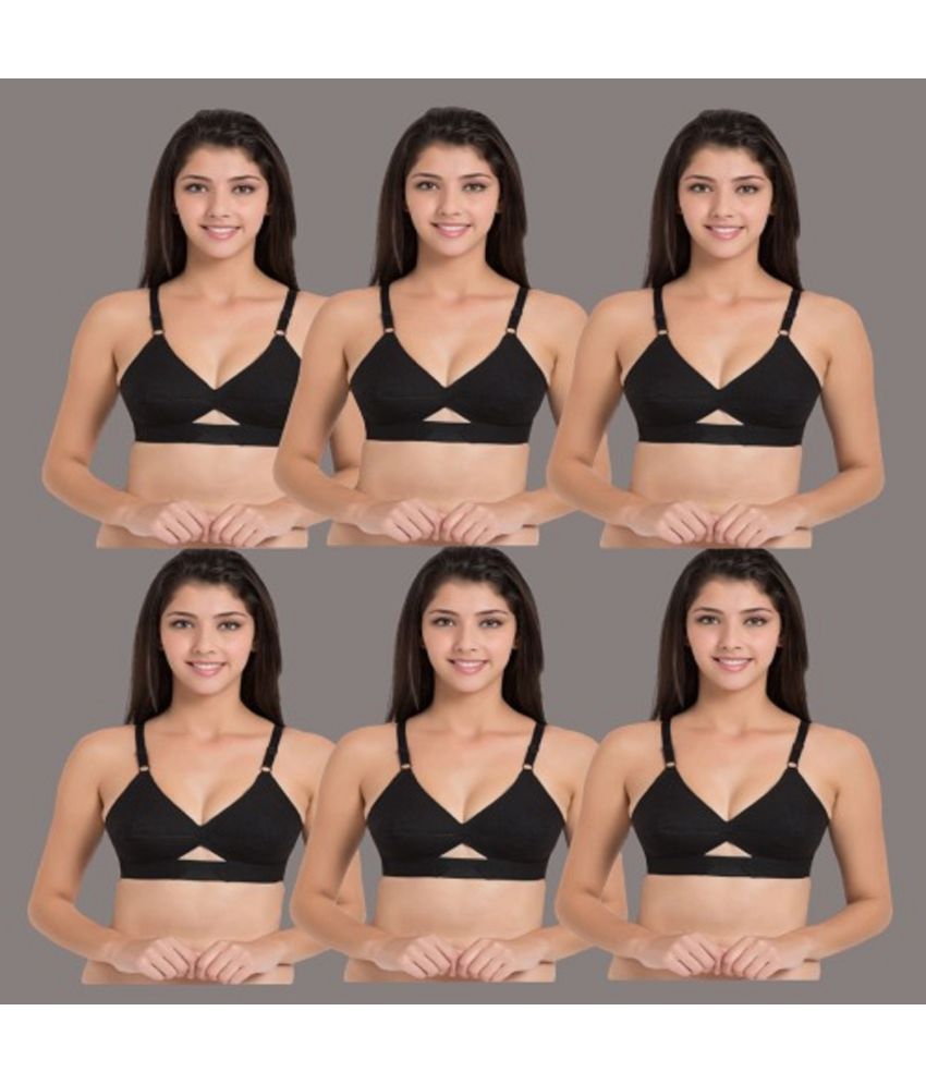     			Desiprime - Black Cotton Non Padded Women's Everyday Bra ( Pack of 6 )