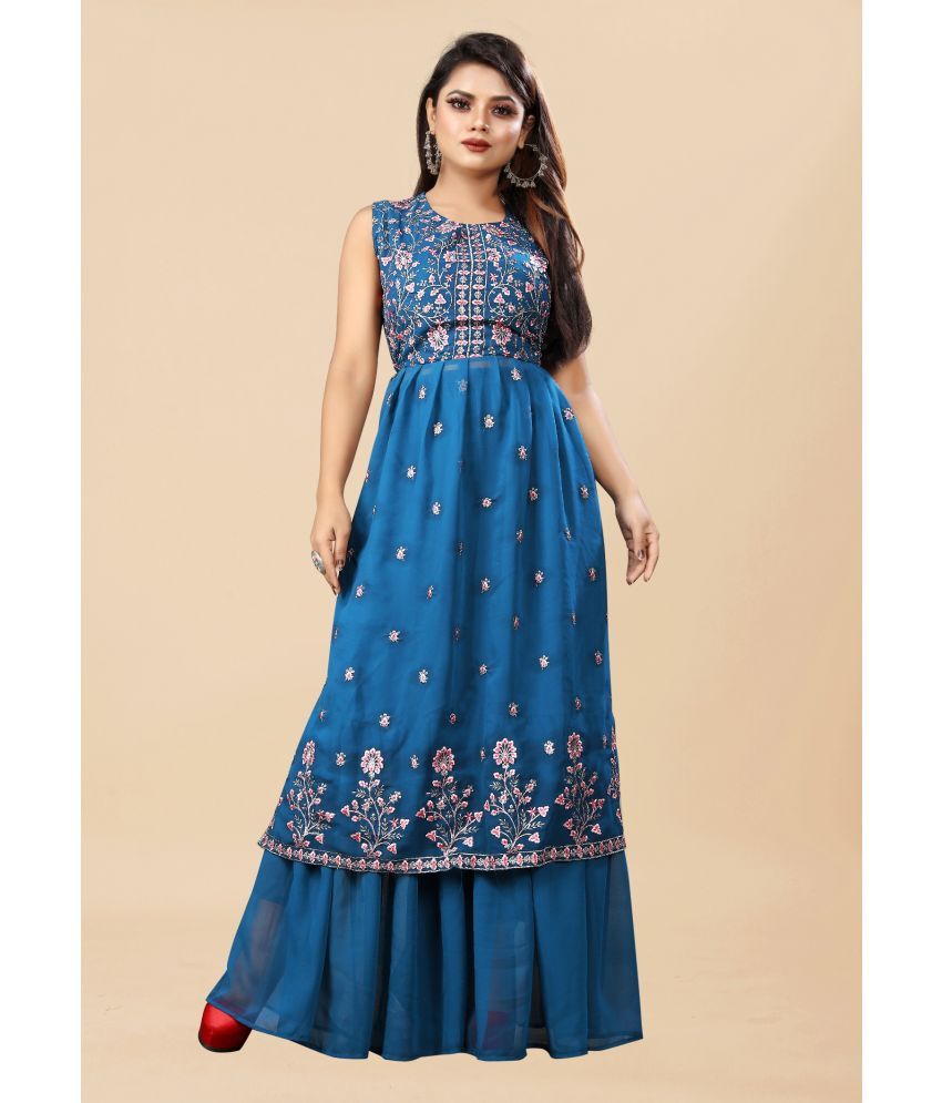     			JULEE - Blue Straight Georgette Women's Stitched Salwar Suit ( Pack of 1 )