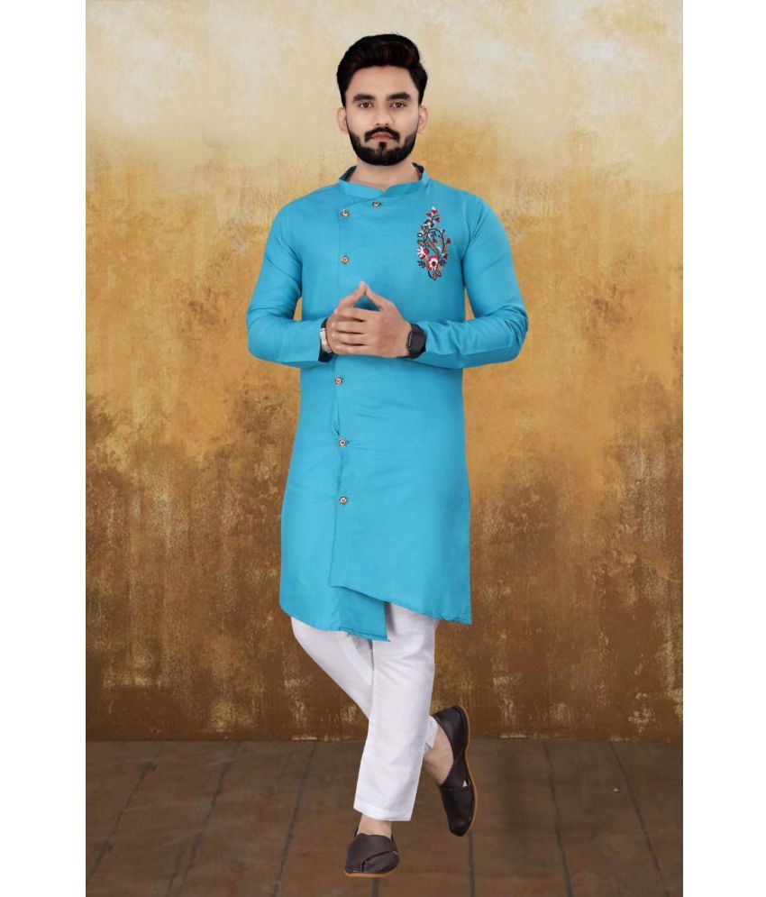     			Kunj Creation - Blue Cotton Regular Fit Men's Kurta Pyjama Set ( Pack of 1 )