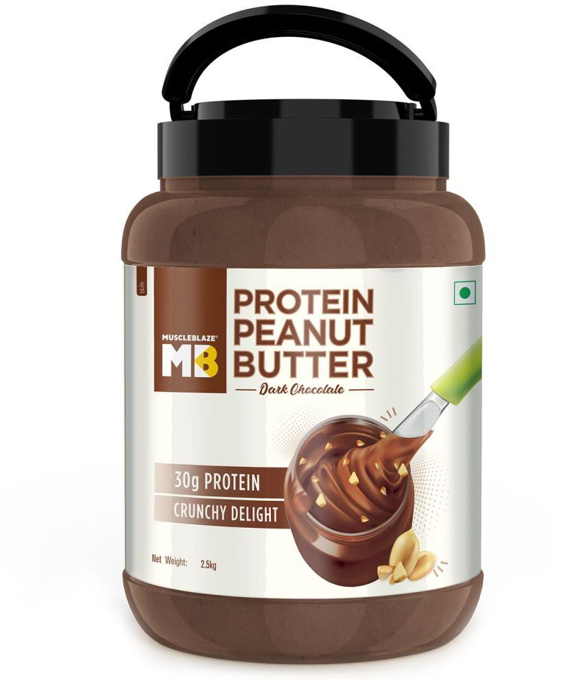 MuscleBlaze High Protein Peanut Butter with Pea Protein & Whey Protein Concentrate, Crunchy, 30 g Protein, Dark Chocolate Spread, 2.5 kg