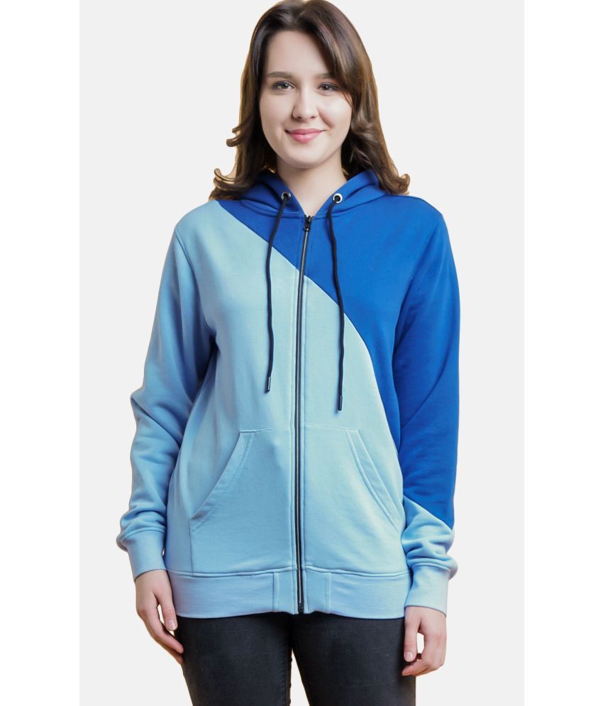    			NUEVOSDAMAS Cotton Blue Hooded Sweatshirt