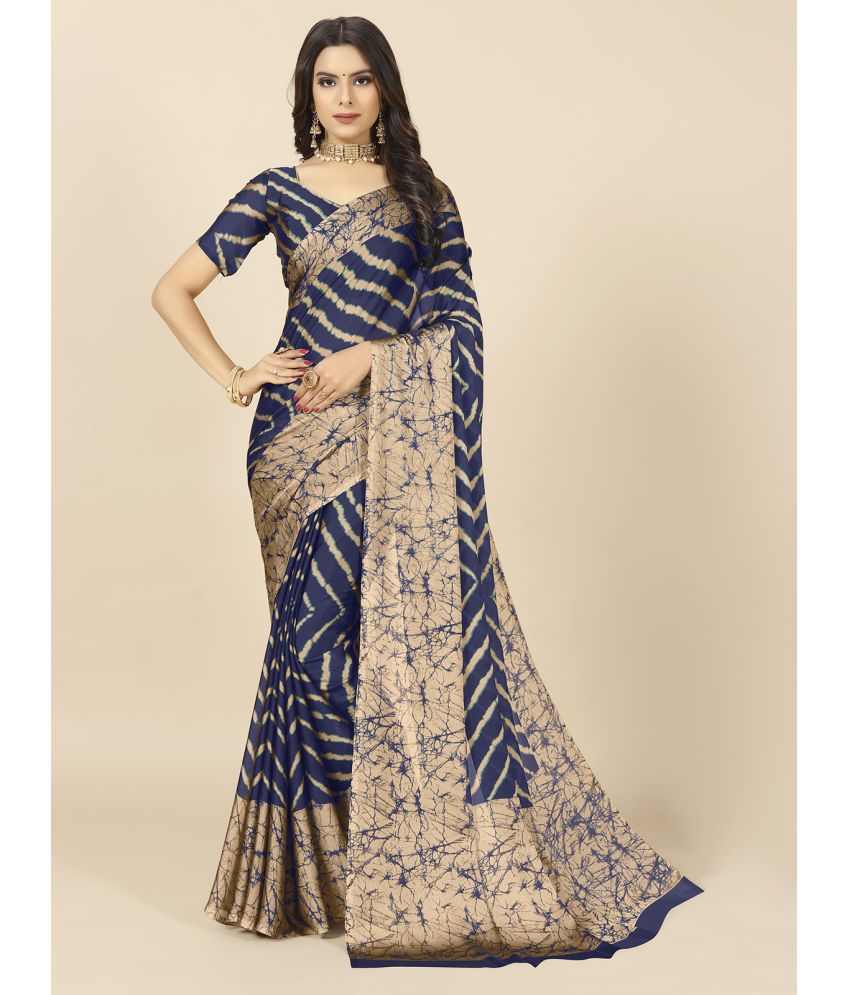 Rangita Women Chevron Printed Chiffon Saree With Blouse Piece - Navy Blue