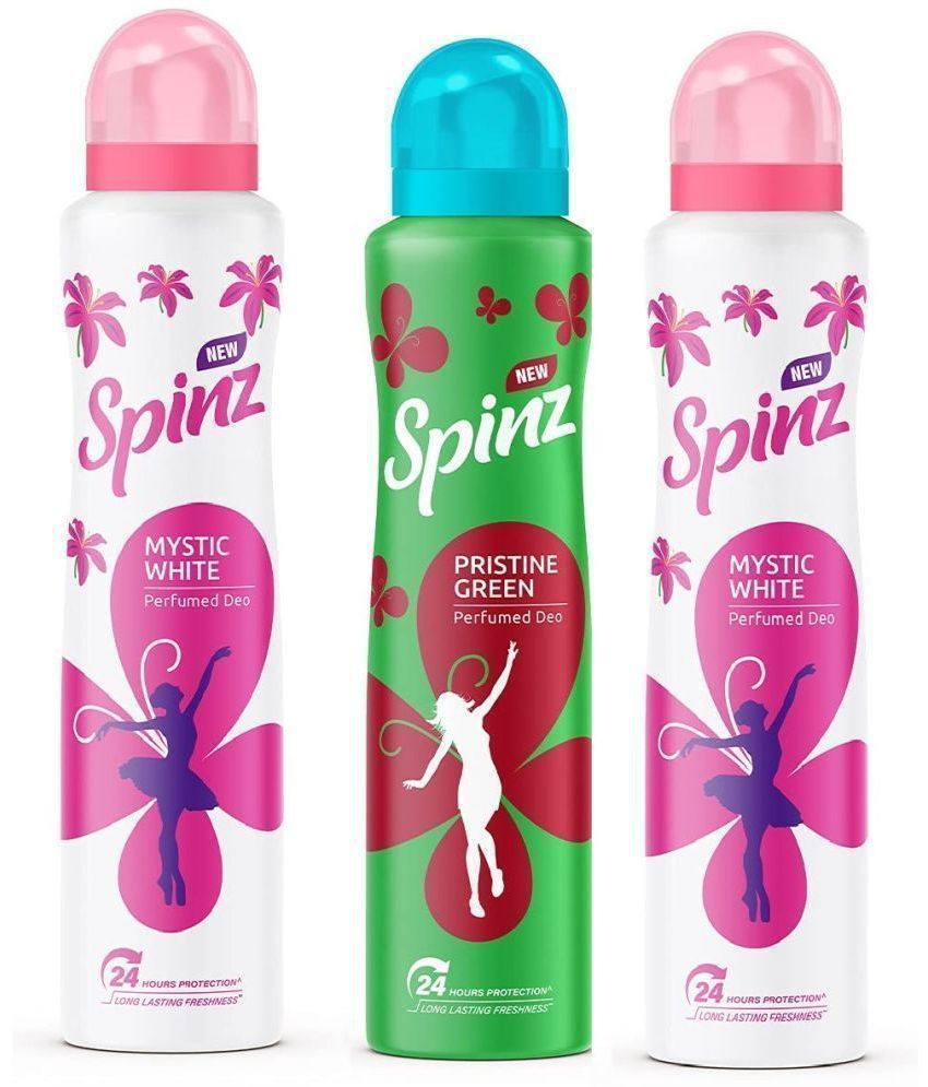     			Spinz - 2 MYSTIC WHITE,1 PRISTINE GREEN DEO Deodorant Spray for Men,Women 450 ml ( Pack of 3 )