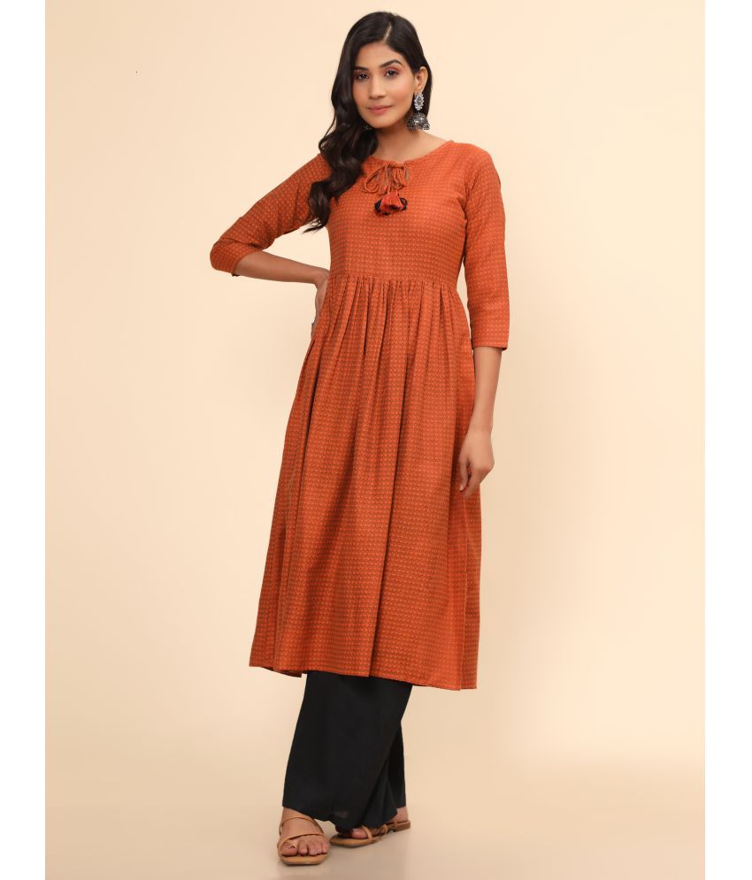     			Vbuyz - Orange Cotton Blend Women's Flared Kurti ( Pack of 1 )