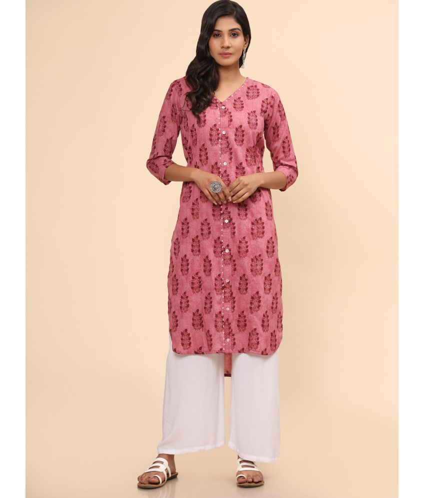     			Vbuyz - Pink Cotton Women's Asymmetrical Kurti ( Pack of 1 )