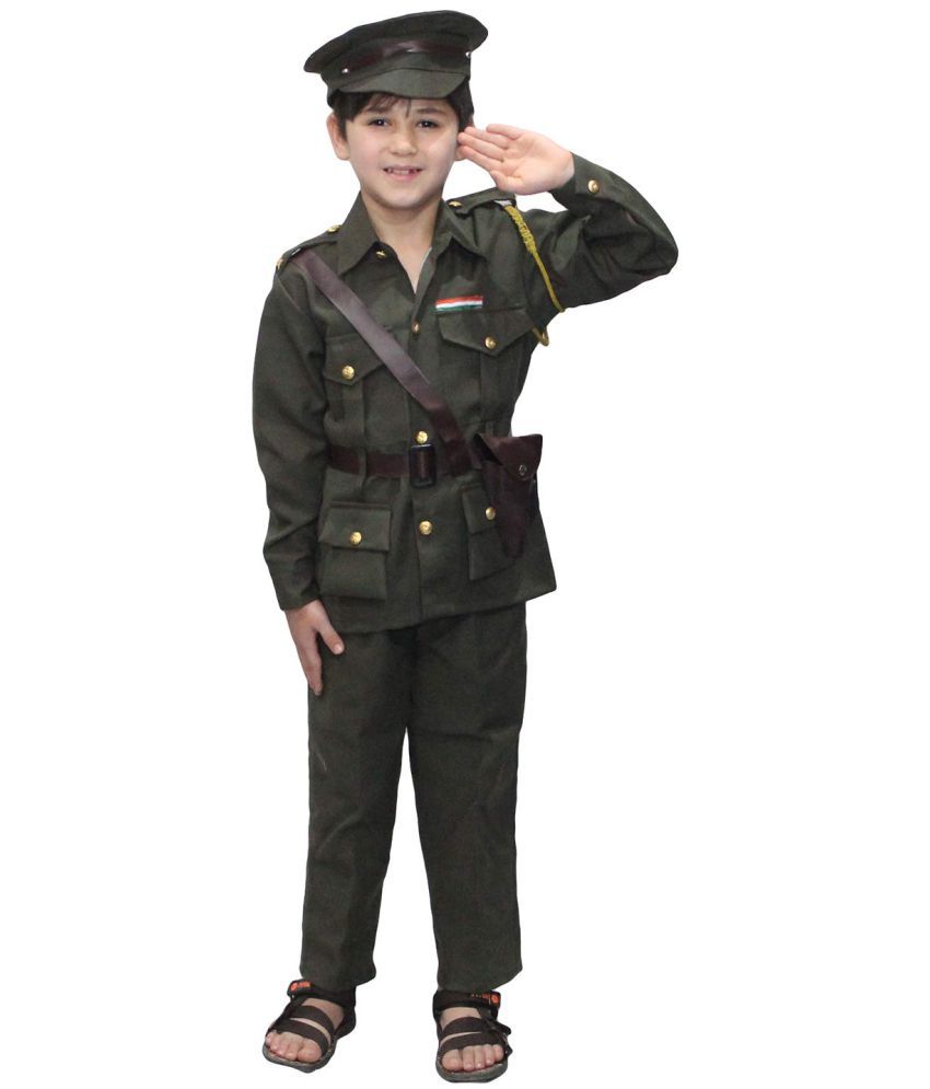     			Kaku Fancy Dresses Our Helper National Hero Indian Soldier Army Costume - Green 10-12 Years Boys  & Girls for Republic Day & Independence Day