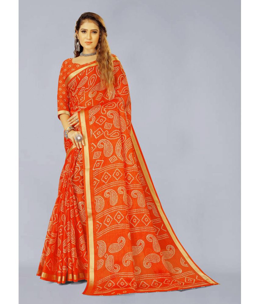     			Bhuwal Fashion - Orange Cotton Saree With Blouse Piece ( Pack of 1 )