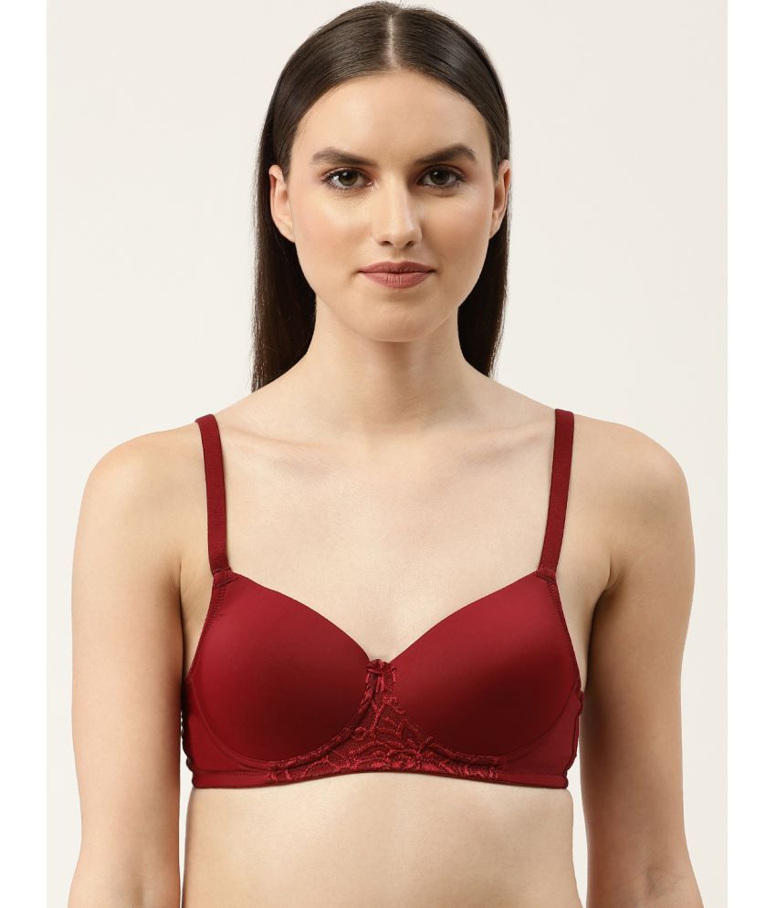     			Leading Lady - Maroon Polyester Lightly Padded Women's T-Shirt Bra ( Pack of 1 )