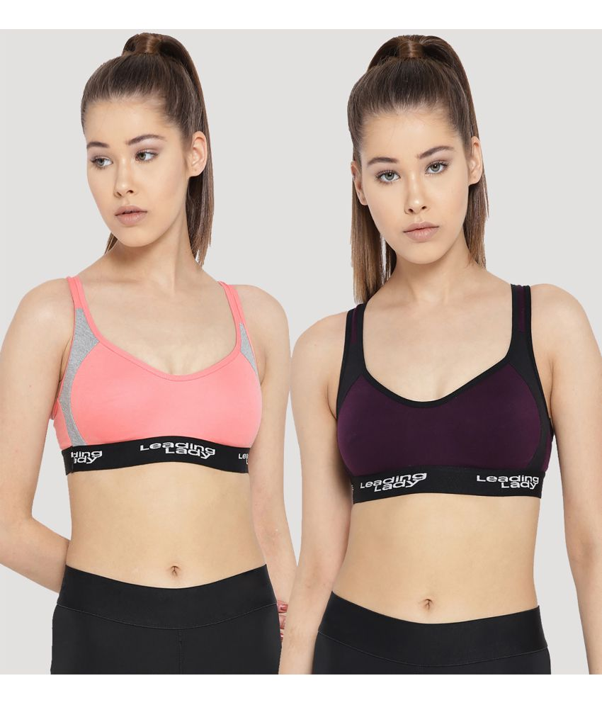     			Leading Lady Pack of 2 Cotton Non Padded Women's Racerback bra ( Purple )