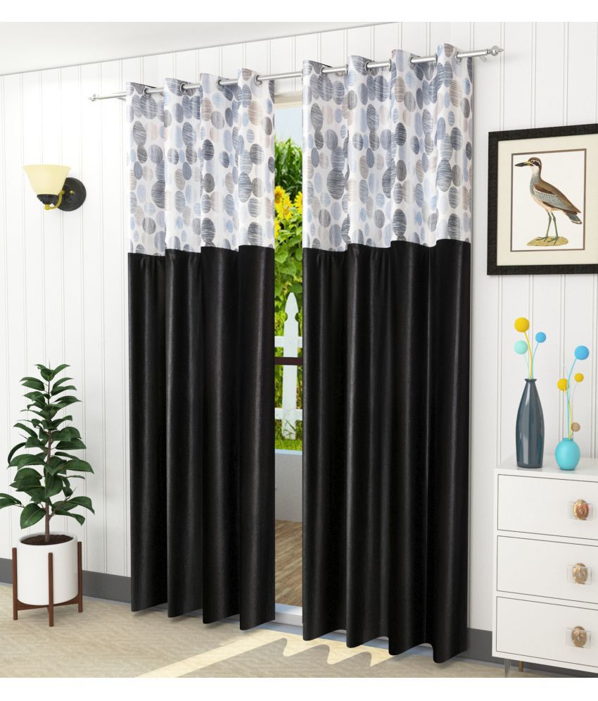     			Homefab India Geometric Blackout Eyelet Long Door Curtain 9ft (Pack of 2) - Black