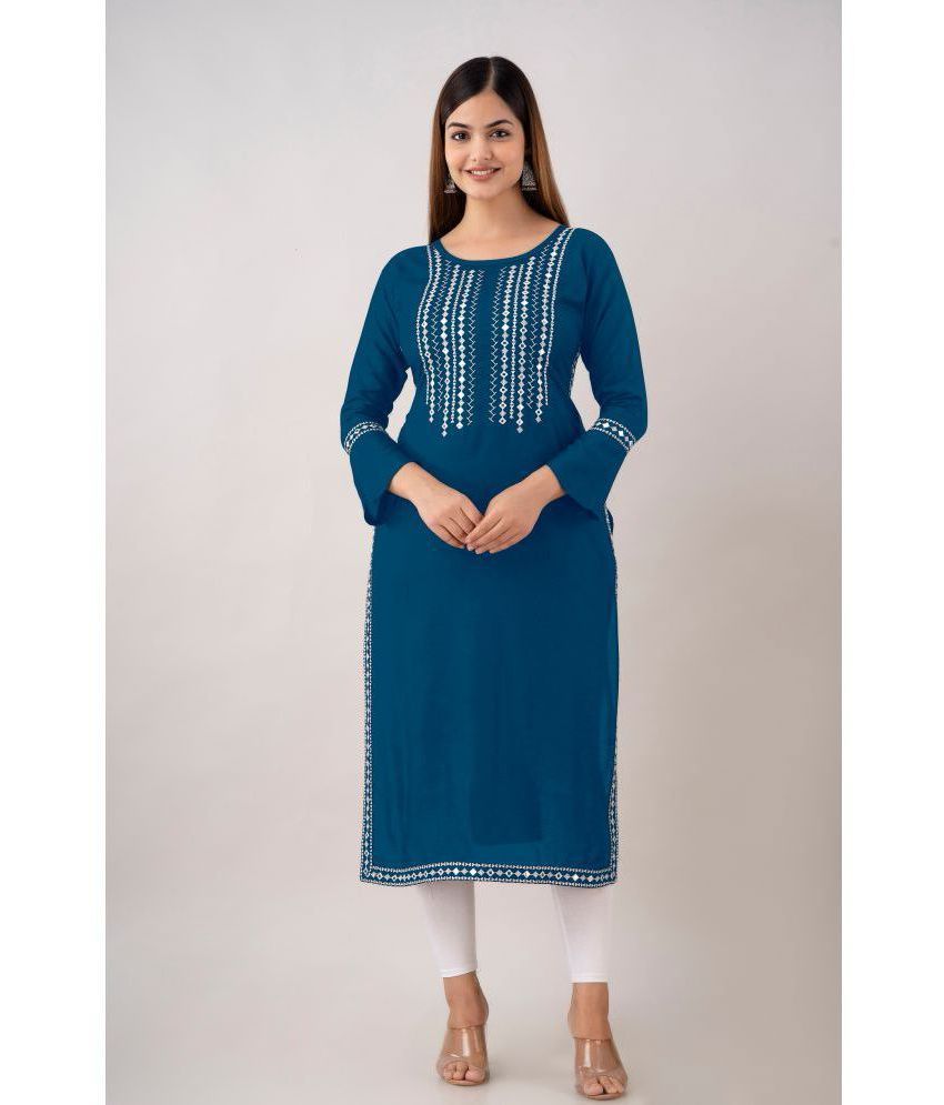     			Kapadia - Teal Rayon Women's Straight Kurti ( Pack of 1 )