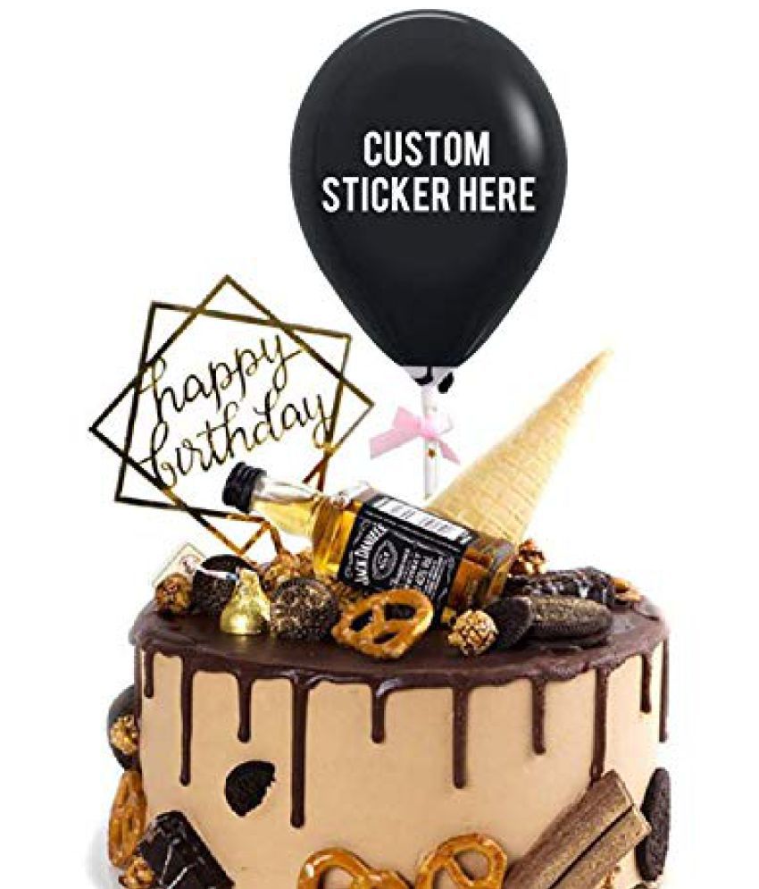     			Lalantopparties Black Confetti Balloon Cake Toppers 5 Inch With 1 Stick & 1 Tape For Cake Decorations Black You Can Also Stick Custom Sticker Pack Of 1