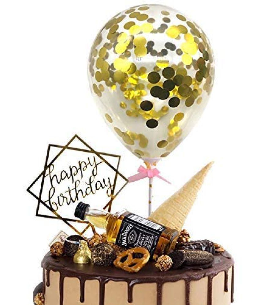     			Lalantopparties Confetti Balloon Cake Toppers 5 Inch for Birthday, Anniversary, valentine, theme decoration, boy or girl, engagement, Cake Decorations Gold 4 pcs, (Pack of 1)