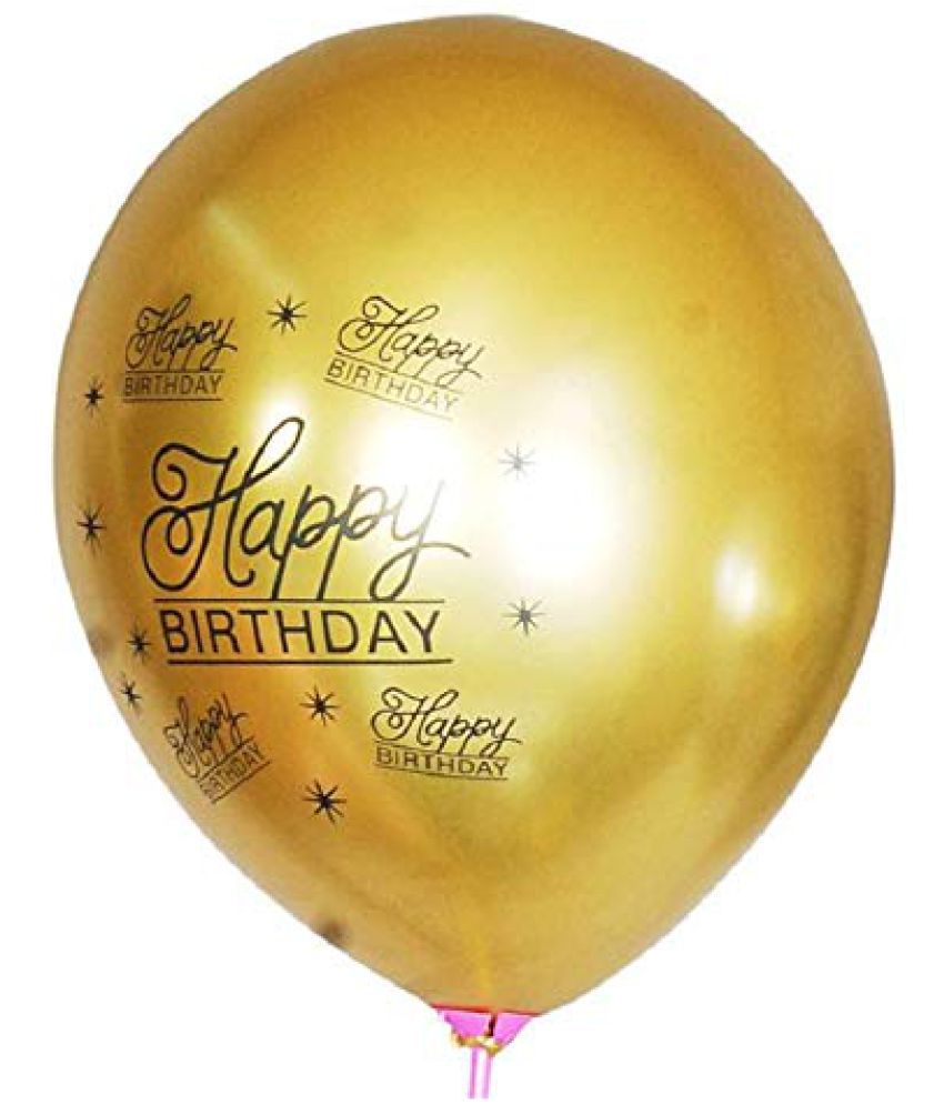     			Lalantopparties Happy Birthday Printed Balloon 12 inch Latex Chrome Balloon for Birthday decoration, theme decoration, party decoration balloon, bachelorette, bachelors party, Gold (10 pcs pack of 1)