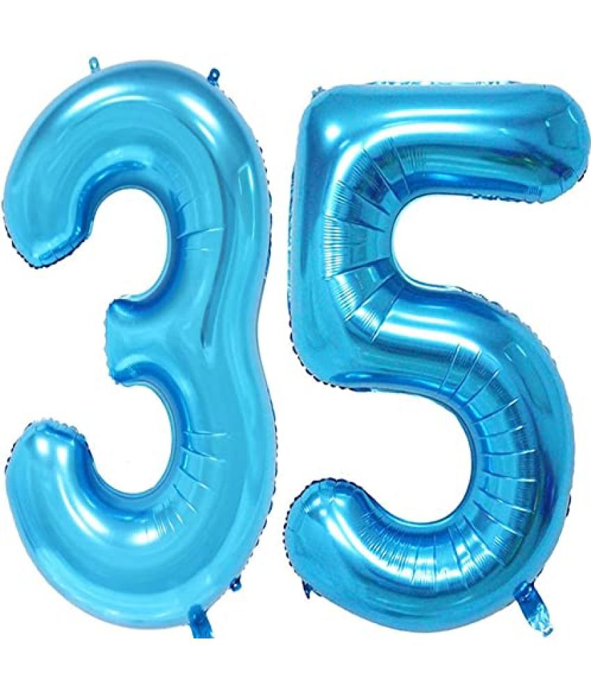     			Lalantopparties Number foil balloon 16 inch 35 number For party decoration, birthday, anniversary, wedding, valentine, baby decoration, bachelorette, bachelors, christmas decoration, Blue (Pack of 1)