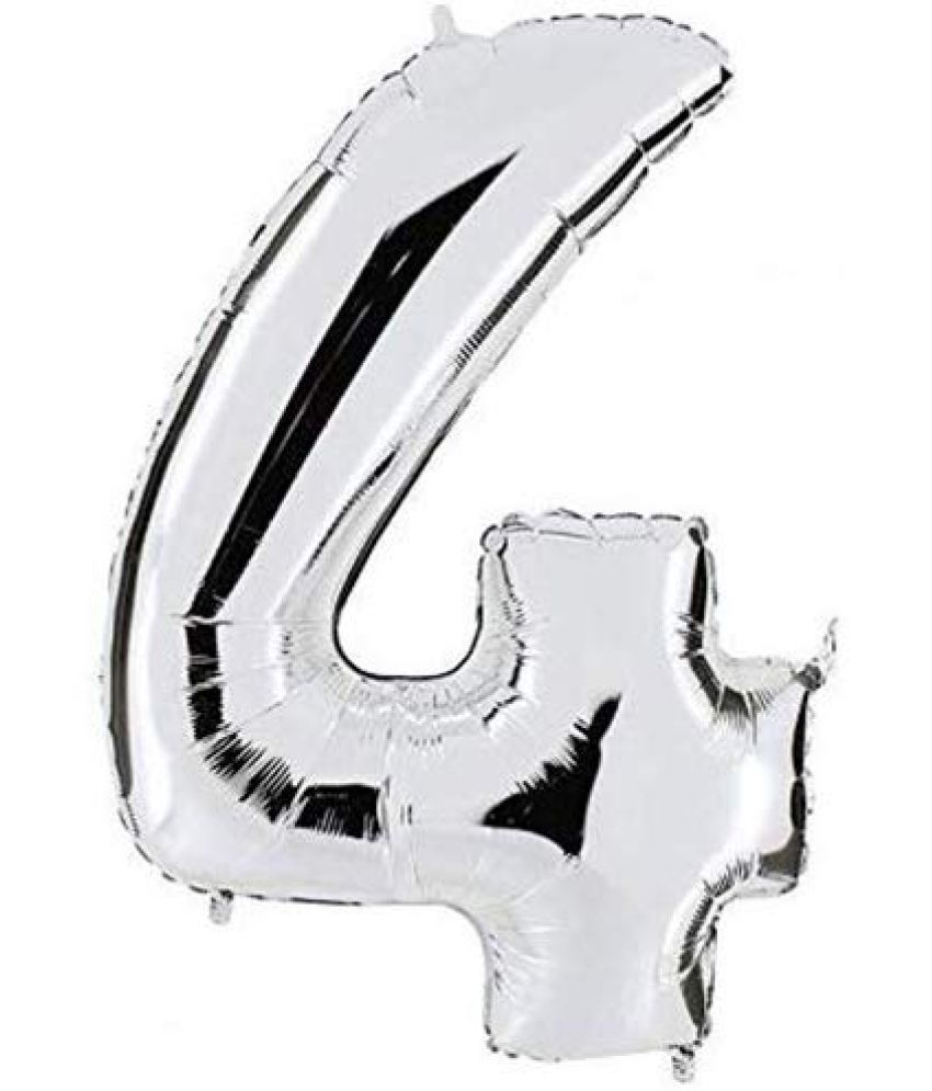     			Lalantopparties Number foil balloon 16 inch 4 number For party decoration, birthday, anniversary, wedding, valentine, baby decoration, bachelorette, bachelors, christmas decoration, silver (Pack of 1)