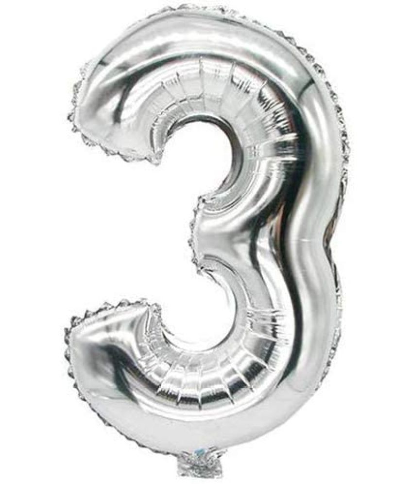     			Lalantopparties Number foil balloon 32 inch 3 number For party decoration, birthday, anniversary, wedding, valentine, baby decoration, bachelorette, bachelors, christmas decoration, Silver (Pack of 1)