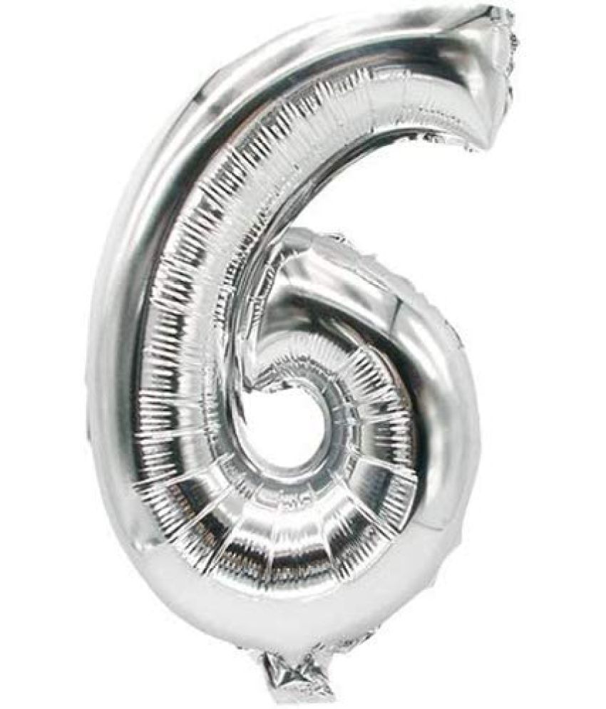     			Lalantopparties Number foil balloon 32 inch 6 number For party decoration, birthday, anniversary, wedding, valentine, baby decoration, bachelorette, bachelors, christmas decoration, Silver (Pack of 1)