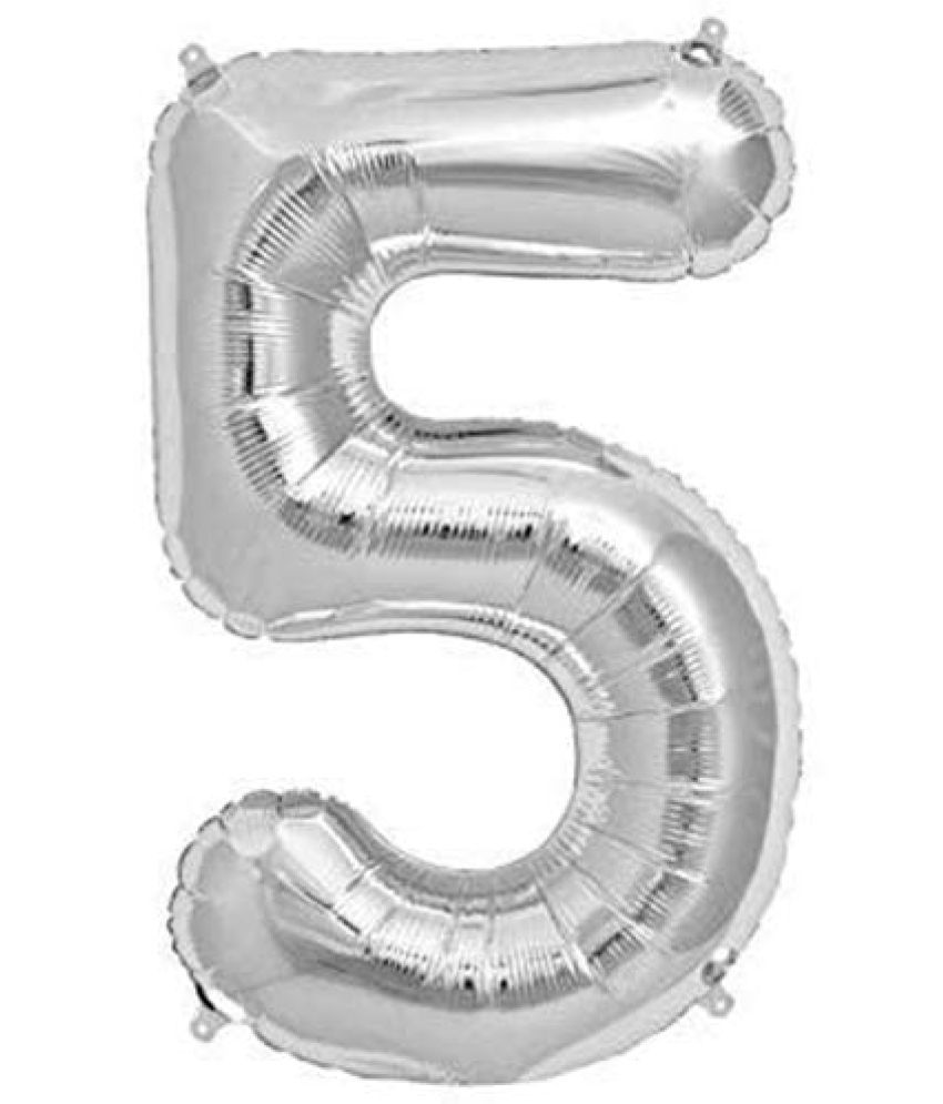     			Lalantopparties Number foil balloon 32 inch 5 number For party decoration, birthday, anniversary, wedding, valentine, baby decoration, bachelorette, bachelors, christmas decoration, Silver (Pack of 1)