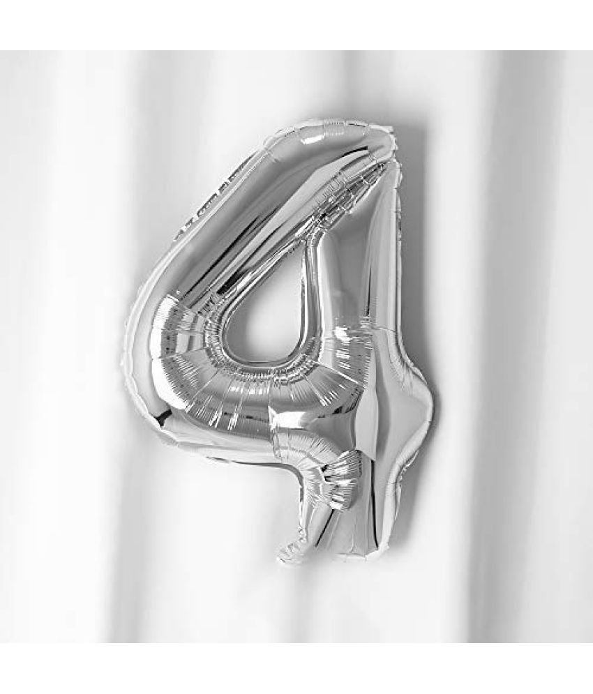     			Lalantopparties Number foil balloon 40 inch 4 number For party decoration, birthday, anniversary, wedding, valentine, baby decoration, bachelorette, bachelors, christmas decoration, Silver (Pack of 1)