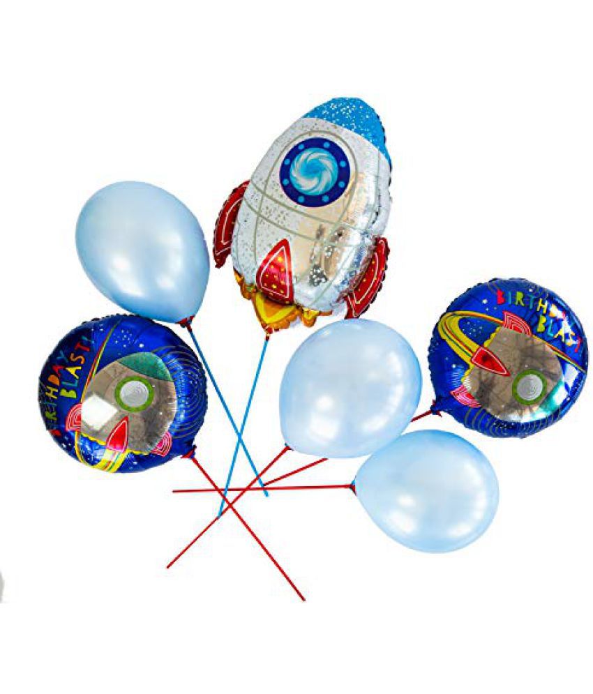     			Lalantopparties Out of Space Astronaut Rocket Theme Foil Balloon Happy Birthday Balloon Set for Birthday decoration, theme decoration, kids decoration, bachelors party, party decoration, (5 pcs Pack of 1)