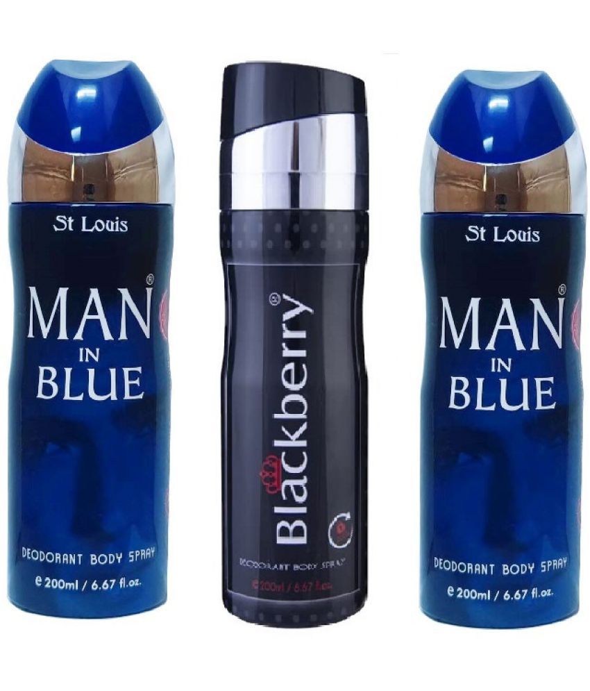     			St Louis - 2 MAN IN BLUE ,1 BLACK BERRY . Deodorant Spray for Men,Women 600 ml ( Pack of 3 )