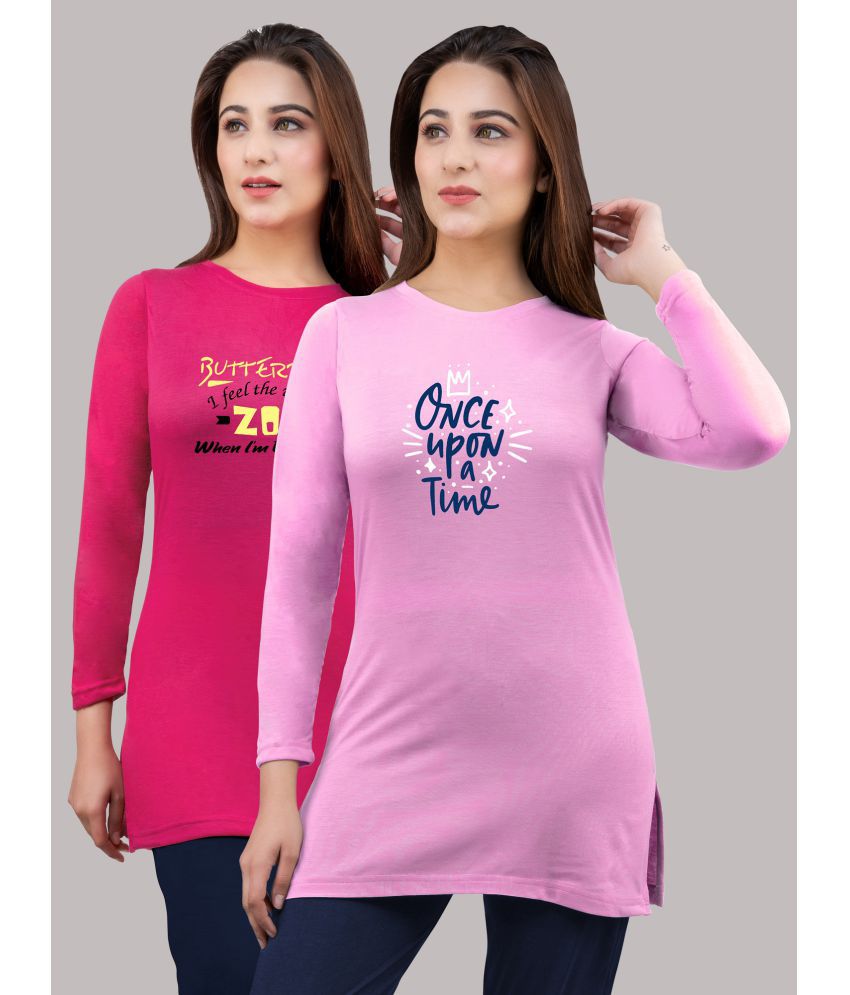     			URBE - Magenta Cotton Blend Regular Fit Women's T-Shirt ( Pack of 2 )