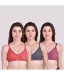 Kiran Enterprises Pack of 3 Cotton Non Padded Women's Everyday Bra ( Multicolor )