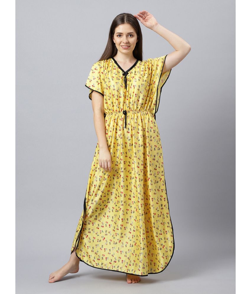     			BAILEY SELLS - Yellow Satin Women's Nightwear Kaftan Night Dress ( Pack of 1 )