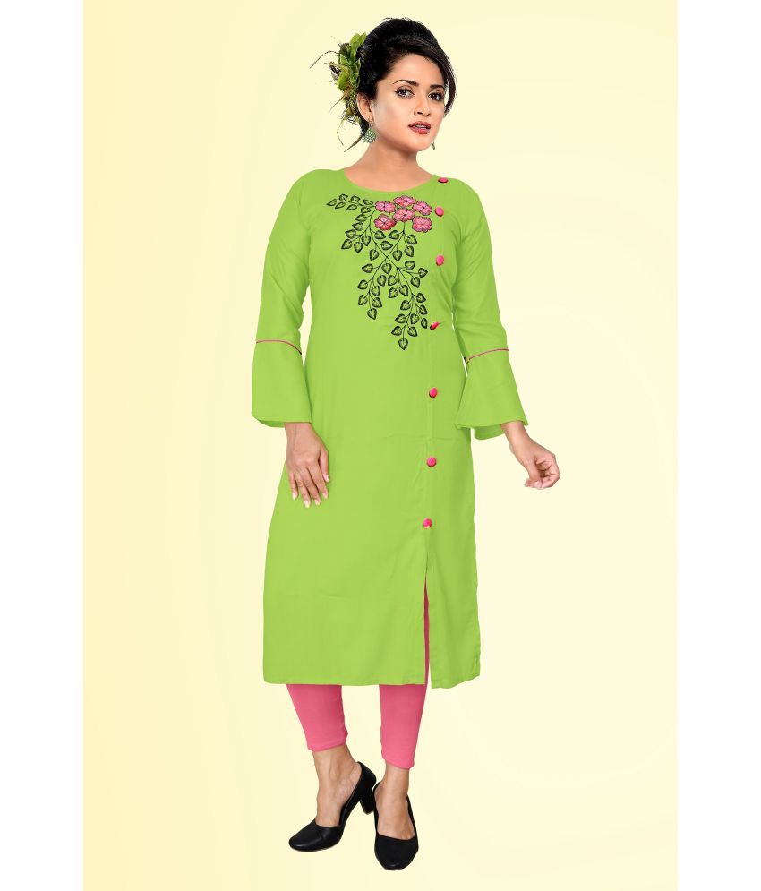     			HAYA - Lime Green Rayon Women's Straight Kurti ( Pack of 1 )